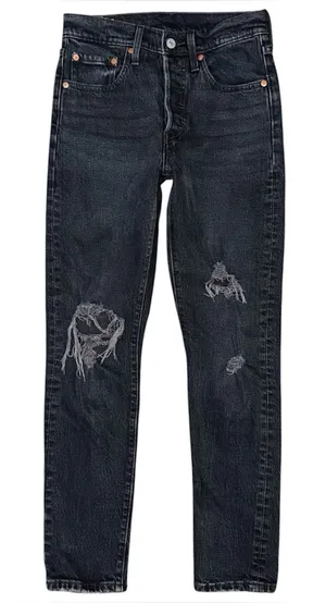 Levis Premium 501 Skinny Jeans Distressed Black Denim Button Fly High Rise 24x28 thumbnail 1