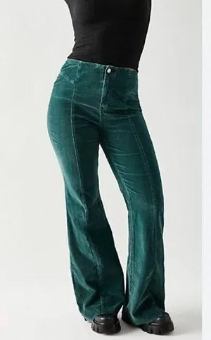 We The Free People SZ 35 plus sz Green Corduroy Flare Leg High Rise Seamed Pants thumbnail 1
