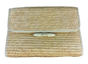 Vintage Straw Woven Clutch Handbag Natural Tan Summer Beach Envelope Bag Toggle thumbnail 1