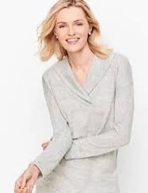 T by Talbots Neck‎ Pullover Melange Shawl Collar Size XL Gray Athleisure Relaxed thumbnail 1