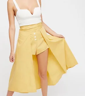 Free People Diggin This Skort High Rise Shorts Midi Skirt Women’s Small Yellow thumbnail 1