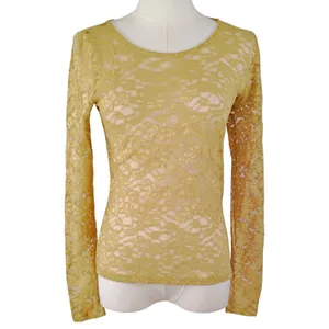 Anthropologie Mustard Yellow Sheer Lace Long Sleeve Top Shirt XS thumbnail 2
