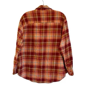 Old Navy Orange & Red Plaid Flannel Tunic The Boyfriend Shirt Size Medium thumbnail 4