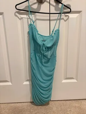 NWT Showpo Riley Ruched Mini Dress in Teal Size S thumbnail 3