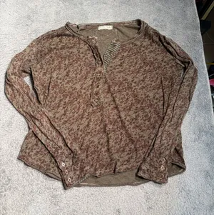 We the free people girl meets boy Floral Henley Long Sleeve Top Brown Olive XS thumbnail 1