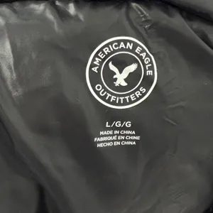 American Eagle Navy Blue‎ Down Puffer Vest Faux Fur Hood Sherpa Lined Large Y2K thumbnail 4