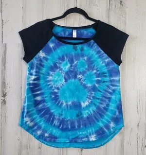 Over The Limit Blue Paw Print Tie Dye Raglan Short Sleeve T-Shirt Size XL thumbnail 1