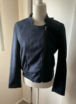 Banana Republic Navy Vegan Suede Moto Jacket-Size Med Petite thumbnail 1