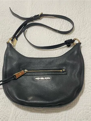 Michael Kors Rhea Black Pebbled Leather Hobo Shoulder Bag with Gold Hardware thumbnail 1