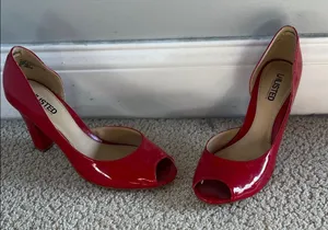 Unlisted Glossy Red Peep Toe Heels thumbnail 1