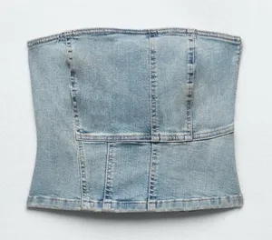 Zara Denim Bustier Top thumbnail 1