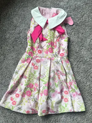 Sugar Thrillz Don’t Bug Me Pink and Green Floral Mini Dress with White Collar thumbnail 1