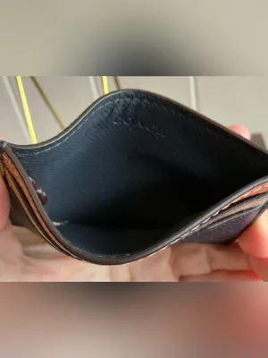 A Leather Rare Coach Slim Card Holder Black Multi Color Block Minimalist Wallet thumbnail 3