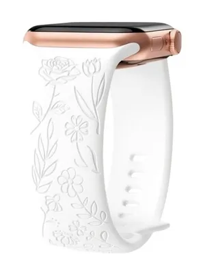Apple iWatch White Etched Rose Floral Silicone Watch Band 42/44/45/49mm NEW thumbnail 1