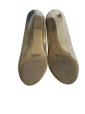 Simply Pelle Wendie women's gold glitter peep toe wedge pump shoe size 8 1/2M thumbnail 9