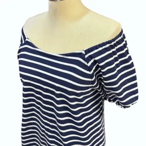 LOFT M Blue Striped Puff Sleeve Shift Knit‎ Dress Mini Nautical Coastal Preppy thumbnail 3