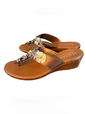 Italian Shoemakers Women's Metallic Zane Flowered Wedge Sandals NIB Size 8 thumbnail 2