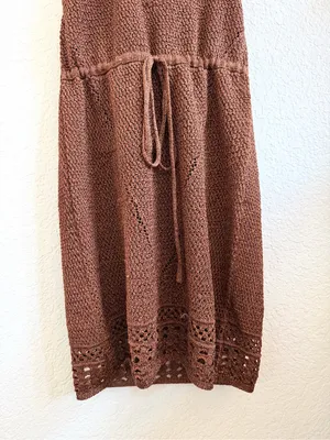 Outcast Braylee Brown knit Crochet Halter Mini Dress - Large L thumbnail 3
