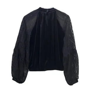Free People Dream Team Black Velvet Lace Blouse Sz S thumbnail 6