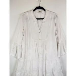 Faherty Dress White Mini Gauze Kasey V Neck Tiered Flared Coastal Cowgirl Medium thumbnail 10