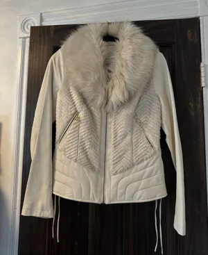 Vintage Guess Faux Fur Cream Vegan Leather Jacket thumbnail 1