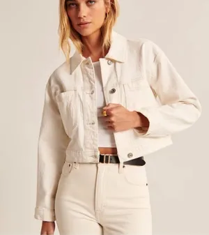 Abercrombie & Fitch White Cropped Denim Jacket size XS boyfriend Boxy fit thumbnail 11