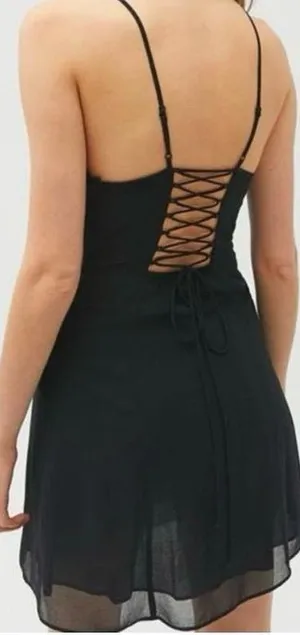 Urban Outfitters Black Lace-Up Back Mini Dress, size XS thumbnail 1