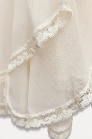 Zara dress sundress lace ivory cream flowy ruffle strapy boho summer vacation thumbnail 11