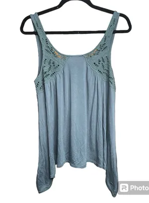 Outfitters Turquoise Sleeveless Tank with Crochet Accents thumbnail 1