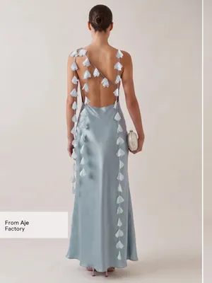 NWT Few Moda Ingrid Dress size Small S Light Blue silky ruffle maxi o.p.t cowl thumbnail 2