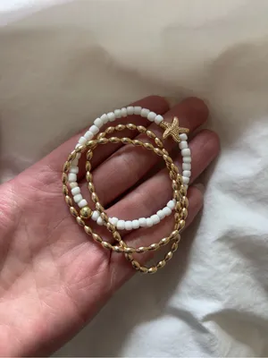 Handmade bracelet set (3) • white and gold beads thumbnail 2