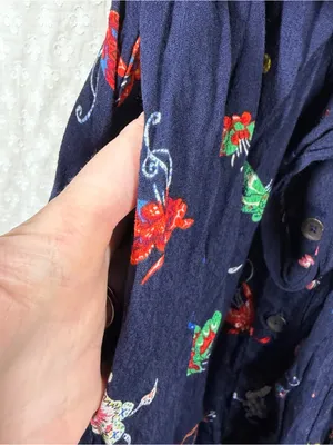 Anthropologie Maeve Dark Blue Butterfly Print Button Down Tie Waist Midi Dress thumbnail 3