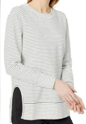 Daily Ritual XXL Striped Pullover Sweatshirt Black White Oversized Crew Neck thumbnail 1