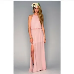 Show Me Your Mumu SMYM Heather halter maxi dress - Frosty Pink Chiffon NEW SMALL thumbnail 5
