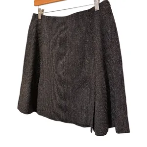 AKA Eddie Bauer ‘95 Black Herringbone Weave Silk Wool A-Line Flare Mini Skirt Sz 12 NEW thumbnail 2
