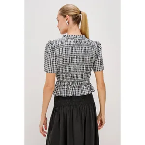 Rails Portia Ash Seersucker Gingham Smocked Tie Front Peplum Top Black White‎ M thumbnail 5