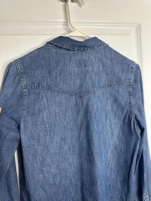 Gap Denim Pearl Snap Western Shirt Medium Wash Blue Long Sleeve Cotton S thumbnail 8
