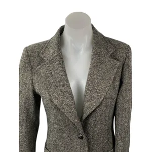 Veva Medem 100% Wool Gray Long Sleeve Notch Collar Blazer Over Coat Jacket Sz 38 thumbnail 2