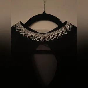 Moa Moa Rhinestone Collar Top with Sheer Mesh Panels - Size S thumbnail 5