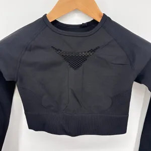 AYBL Black Motion Seamless Cropped Long Sleeve Gym Top Thumbholes‎ Cutout Back S thumbnail 5