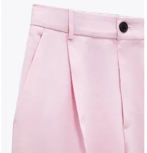 ZARA NWT Pink High-waisted WIDE LEG MENSWEAR STYLE PANTS. thumbnail 9