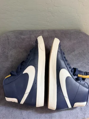 Nike Blazer Mid 77 Vintage Navy Blue White Yellow Script Sneakers W9 M7.5 thumbnail 5