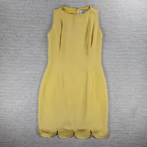 b Michael NY Silk Sheath Dress Size 6 Butter Yellow Scalloped Hem Classic Chic thumbnail 8