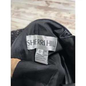 Sherri Hill Floral Printed Satin Ball Gown 10 Deep V-Neckline Beaded Black Prom thumbnail 7