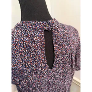 Maeve Anthropologie Blue Ditsy Floral Choker Blouse Cutout Flutter Sleeve Top thumbnail 5