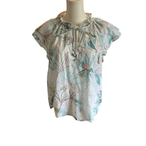 Parker watercolor floral blouse Medium cap sleeve button tie front thumbnail 2