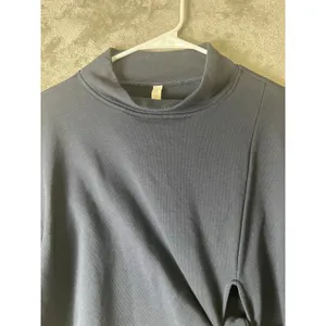 NAP Navy Cropped Tie Front Sweatshirt Balloon Sleeve Pullover Lounge Top Small thumbnail 2