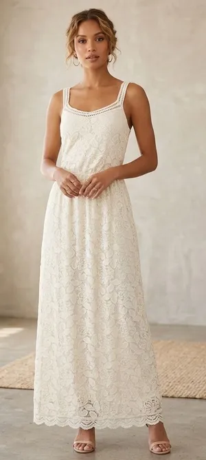 Bar III Womens Ivory Floral Lace Sleeveless Maxi Dress Cream Boho Cottagecore XL thumbnail 1