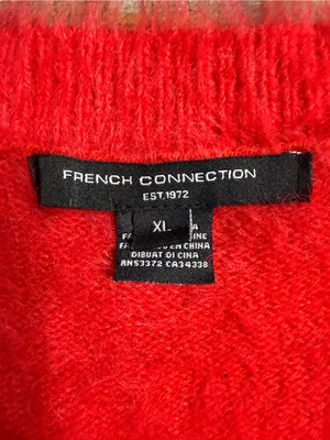 French Connection Fluffy Eyelash V-Neck Button Cardigan - Red thumbnail 2