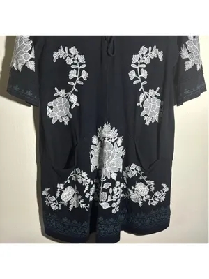 Free People Women's Black & White Embroidered Mini Dress Size Large thumbnail 4